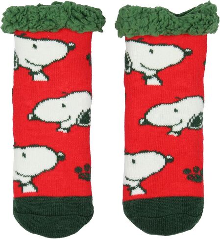 جوارب دائرية للسيدات من Bioworld Peanuts Snoopy AOP Face Knit Faux Shearling مبطنة سميكة وغامضة مقاس الحذاء 5-10 مقاس الجورب 9-11 in Saudi Arabia