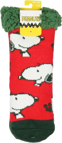 جوارب دائرية للسيدات من Bioworld Peanuts Snoopy AOP Face Knit Faux Shearling مبطنة سميكة وغامضة مقاس الحذاء 5-10 مقاس الجورب 9-11 in Saudi Arabia