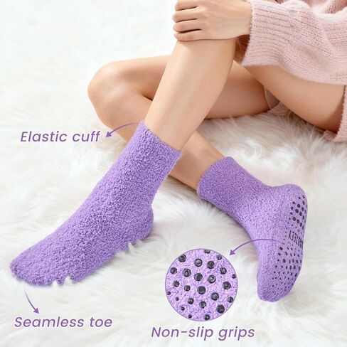 جوارب Fuzzy Grip للنساء، جورب شبشب رقيق، هدايا دافئة ومريحة للنساء، جوارب نسائية مريحة للنوم غير قابلة للانزلاق in Kuwait