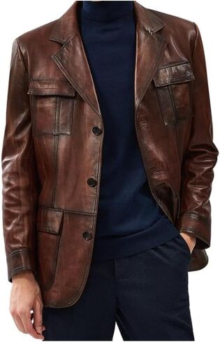 Vintage Real Lambskin Blazer - NY Classy Leather Sport Coat Regular Fit Casual Style Blazer Jacket in Saudi Arabia