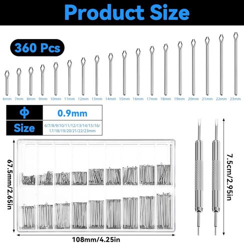 360PCS Watch Band Pins, Stainless Steel Watch Link Pins Replacement Kit with Removal Tools, 18 Sizes (6-23mm) in Saudi Arabia