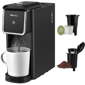 Mecity Coffee Maker Mini Single Serve Coffee Machine Compatible with K-Cup Capsule, Ground Coffee, Loose Tea, Small Coffee Pot For Home Use, RV, Apartment, Auto Shut Off 120V 1000W