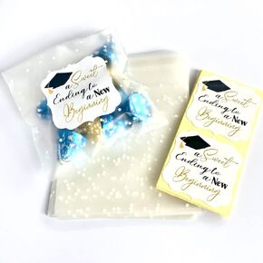 Graduation A Sweet Ending To A New Beginning Party Favor Kit by Adore By Nat - 30 Sticker Labels and 30 Bags