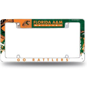Rico Industries NCAA Florida A&M Rattlers - FAMU Primary 12" x 6" Chrome All Over Automotive License Plate Frame for Car/Truck/SUV