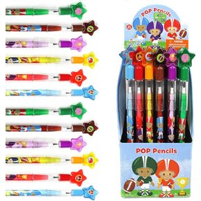 TINYMILLS 24 Pcs Football Stackable Push Pencil Assortment with Eraser for Party Favors Goodie Bag Stuffers VBS Classroom Rewards Pinata Fillers Carnival Prize Sports Football Team Party