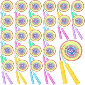 PullCrease 24 Pcs Jump Ropes Bulk Rainbow Jumping Ropes for Kids 7.22 ft Nylon Skipping Ropes with Plastic Handle for Boys Girls Student Physical Education Christmas Gift