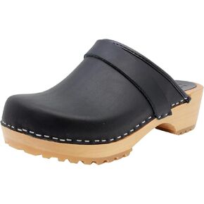 KLÄGN Tuva Wood Open Back Grippy Leather Clogs