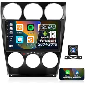 [2+32G] ستيريو سيارة Android 13 لسيارة Mazda 6 2004-2015، 9 بوصة تعمل باللمس وراديو السيارة Android مع وصلة مرآة ونظام ملاحة GPS واي فاي بلوتوث FM/RDS راديو SWC مزدوج USB/AUX-in+كاميرا احتياطية
