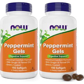 NOW Peppermint Gels with Ginger Oil and Fennel Oil, 150 Softgels (Pack of 2), Enteric Coated