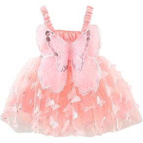 Toddler Baby Girl Princess Butterfly Wings Fairy Dress Sleeveless Strap Pleated A-Line Layered Tulle Tutu Dresses in Kuwait