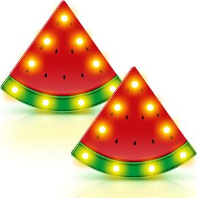 2 Pcs Summer Watermelon Marquee Light LED Watermelon Night Lights Battery Operated Table Fun Lamp Sign Wall Watermelon Decor Decorations for Baby Kids Children Girl Bar Bedroom Nursery, Red Watermelon