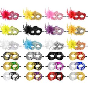 24 Pcs Mardi Gras Masquerade Mask Half Face Venetian Masks Vintage Mascarade Mask Antique Look Costumes Party Accessory for Women Men Halloween, 24 Styles and Colors