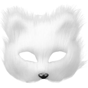 قناع VALICLUD Therian من فرو الثعلب الصناعي قناع ثعلب أبيض قناع تنكر نصف وجه على شكل حيوان فروي على شكل قطة أقنعة تنكرية قناع فرو صناعي قطيفة دعائم تنكرية لعيد الميلاد in Kuwait