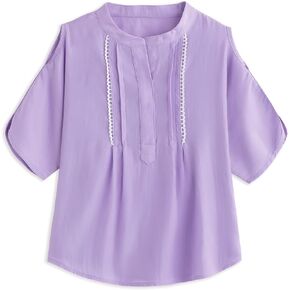 Curipeer Girl Chiffon T Shirt V Neck Short Sleeve Loose Blouse Tops