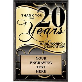 Corporate Plaques - 5 x 7 Thank You for 20 Years Recognition Trophy Plaque Award Prime
