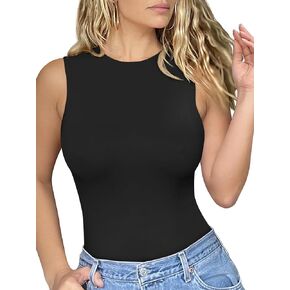 HYZ Women's Sexy Sleeveless Round Neck Fitted Work Party One Piece Bodysuit Tops