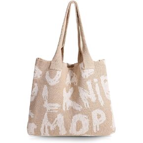WERFORU Crochet Knit Tote Bags for Women Summer Beach Boho Y2K Aesthetic Shoulder Hobo Handbag for Travel