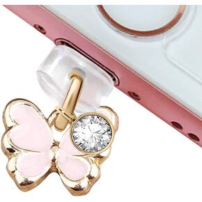 ELISE & FONDA CP216 USB Charging Port Anti Dust Plug Tiny Butterfly Pendant Phone Charm for iPhone 11/ XS MAX/XR/X/8 Plus/7/6S/8/SE iPad iPod (Pink)
