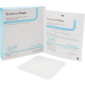 DermaRite Industries Waterproof Bordered Foam Advanced Wound Care Dressing, 4 x 4", 0.5 Pound