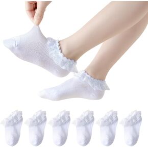 Looching 6 Pairs Baby Toddler Girls Ruffle Lace Socks Eyelet Mesh Thin Princess Style Soft Cotton Socks 1-8T Kids