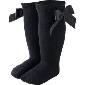 Juaugusep Infant Toddler Baby Girls' Knee High Socks Bow-Stitched Knit Tube Long Socks Breathable Warm Stockings