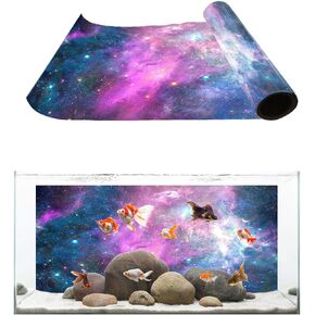 T&H Home Aquarium Décor Backgrounds - Purple Outer Space Starry Sky Fish Tank Background Aquarium Sticker Wallpaper Decoration Picture PVC Adhesive Poster, 48.8" W x 18.4" H