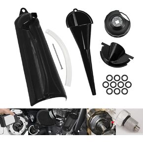 HDBUBALUS Crankcase Fill Funnel Primary Case Oil Fill Drip Free Oil Filter Funnel Set with Oil Filter Wrench and Primary Drain Plugs Compatible with Harley