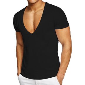 تي شيرت رجالي مثير بياقة V عميقة وأكمام قصيرة تي شيرت مناسب تي شيرت منخفض القطع Vneck تي شيرت علوي in Kuwait