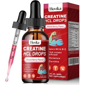 Creatine HCL Liquid Drops for Men & Women, Creatine Hydrochloride with L-Carnitine, L-Glutamine, BCAA, Vitamin B12 & B6 for Muscle Growth & Recovery-Vegan, Mixed Berry Flavor Flavor, 2 Fl Oz