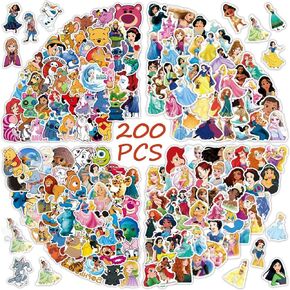 200Pcs Kids Disney Stickers Pack Princess Stickers Cute Cartoon Characters Stickers Movie Decorative Sticker for Kids Teens Adults Waterproof Stickers for Water Bottle Laptop Luggage (200pcs Disney)