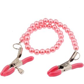 Nipple Clips Adjustable Pressure Pearl Body Chains Necklace 316L Stainless Steel Nipple Clamp Non Piercing Body Jewelry for Women Men Faux Body Jewelry