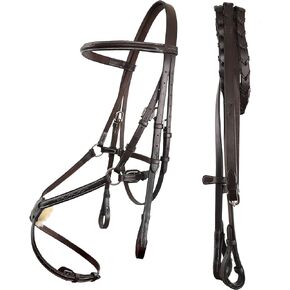 ExionPro Figure 8 Bridle with Leather Laced Rein | English Jumping Fancy Stitched Figure 8 Bridle for Horses