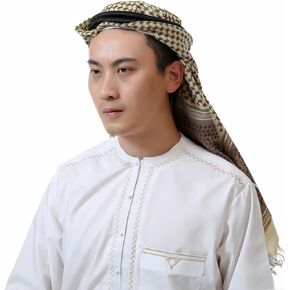 TINAYAUE Men Keffiyeh Arab Head Wrap Scarf Sheikh Muslim Turban Saudi Dubai Bandana Headwear Muslim Hijab Islamic Adult Gift