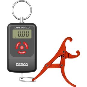 Zebco De-Liar 2.0 Digital Fish Scale, 50-Pounds/23-Kilograms Capacity, Compact Design, Durable Construction, Non-Puncturing Clamp-Style Lip Grip, Black/Red