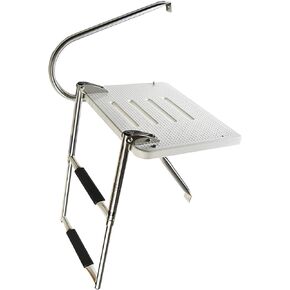 MARINE CITY 304 Stainless Steel 2 Step O/B Swim Platform Ladder | Harbor Mate Telescoping Boat Ladder with Electro-Polished Rails and Anti-Slip Footsteps | Ideal for Boats, Ships, Marines