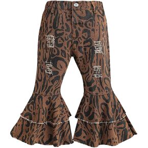 IWEMEK Toddler Girls Ruffle Ripped Jeans Bell Bottom Flare Pants Ripped Denim Leggings Trousers Elastic Waist Ruffle Pants
