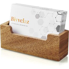 Bivvclaz Business Card Holder for Desk, Acacia Wood Business Card Organizer Desktop Business Card Display Stand for Office Home Tabletop Exhibition, Small Business Essentials