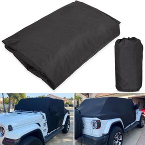Wrangler Car Cover Cab Cover for Jeep Wrangler 2007-2024 JK JKU JL JLU 4 Door with Door & Hard Top Off, Heavy Duty 600D Oxford Black with Windproof Hook Sun Protection