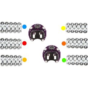 AMX3d Lilypad Arduino Compatible Multicolor LEDs & 2 Battery Holders – 30 Assorted Color LED Lights with Internal Resistor and 2 Coin Cell Battery Boards for Lilypad E-Textiles and Wearable Projects