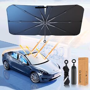 Windshield Sun Shade Foldable Umbrella for Car Truck MPV Tesla Model - Ice Crystal Nano Coating UPF50+, Install Quickly in 1s, Windshield Cover Sun Shade for Front Window 1Year Warranty 59" *33"