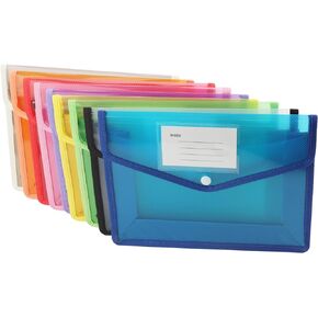 HOIGON 9 PCS Plastic Envelopes, 9.8 x 7.5 x 3 Inch 9 Colors Document Files Folders with Snap Closure & Pocket, Multicolored Waterproof A5 File Wallet Document Organizer Storage for School Home Office