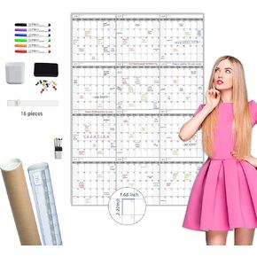 Large Dry Erase Wall Calendar - 52x36 Inches - Blank Undated Yearly Calendar - Whiteboard Premium Laminated Planner - Reusable Laminated Office Jumbo 12-Month Calendar (Vertical)