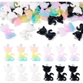 Boutigem 32Pcs Cat Charms Cute Animal Pendants Colorful Resin Pet Cat Hang Ornaments 30mm for DIY Necklace Earring Jewelry Making Crafts