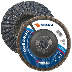 Weiler 51209 Tiger X Flap Disc, Ceramic and Zirconia Alumina, Angled, Phenolic Backing, 40 Grit, 5", 7/8" Arbor Hole (Pack of 10)