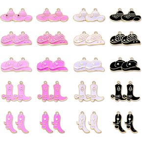 NVENF 36PCS Cowboy Boot Charms for Jewelry Making, Enamel Western Cowgirl Boot Hat Pendant Charms for Necklace Bracelet Earring Making DIY Crafts