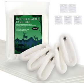 Elk Game Bags Hunting Meat Bag， 5-Pack Rolled Heavy Duty Quarter Bags， Reusable & Breathable Hunting Meat Bag with Reflective Tags for Elk, Caribou, Deer and Moose (4 pcs 48inch+1 pcs 28inch)