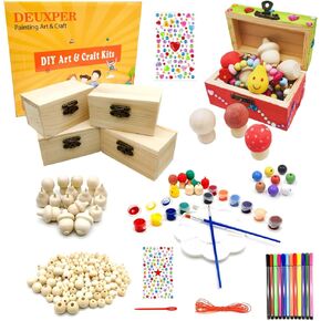 DEUXPER Paint Your Own Jewelry Box & Beads Charms Bracelets Craft Kit - Arts and Crafts for Kids Ages 6-8 Girls, Crafts for Girls 8-12 - Great 6 7 8 Year Old Girl Birthday Gift, Christmas Gifts