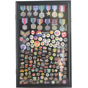 Large Pin Display Case - 25" X 16" Pin Collection Display with 98% UV Protection Acryliic Door for Military Medals, Beach Tags, Jewelry Pins, Pin Gift, Insignia Ribbons, Pin Enthusiast Collectibles