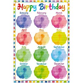 FLYAB Watercolor Birthday Chart Poster Happy Birthday Poster for Classroom Birthday Chart Calendar Poster for Back To School Classroom Bulletin Board Office Decorations Teacher Supplies 16.5" x 11.2"