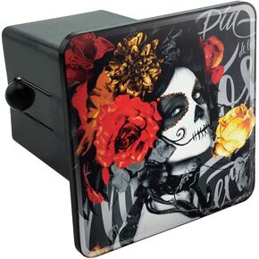 Dia de Los Muertos Day of The Dead Woman Tattoo Tow Trailer Hitch Cover Plug Insert
